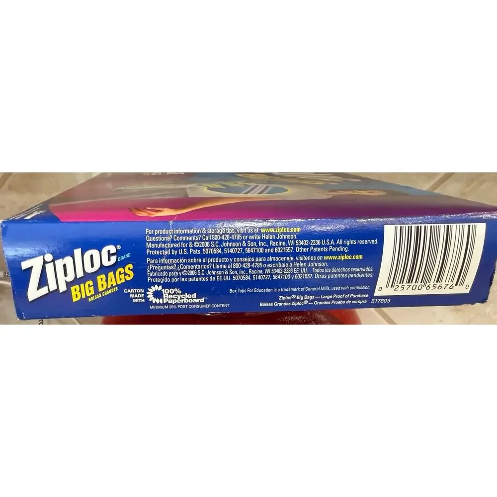 New! Ziploc Big Bag 5 large 3 gallon storage handles double zipper